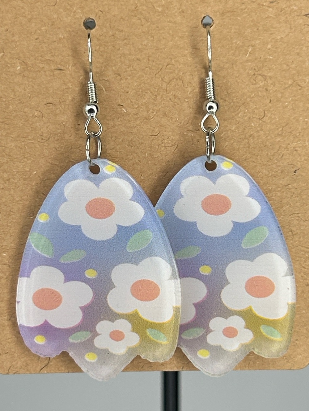 Floral Pastel Teardrop Dangle Earrings - Purple & White